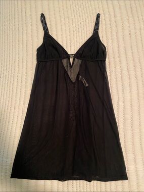 Diesel Black Sheer Mesh Chemise with Branded Straps